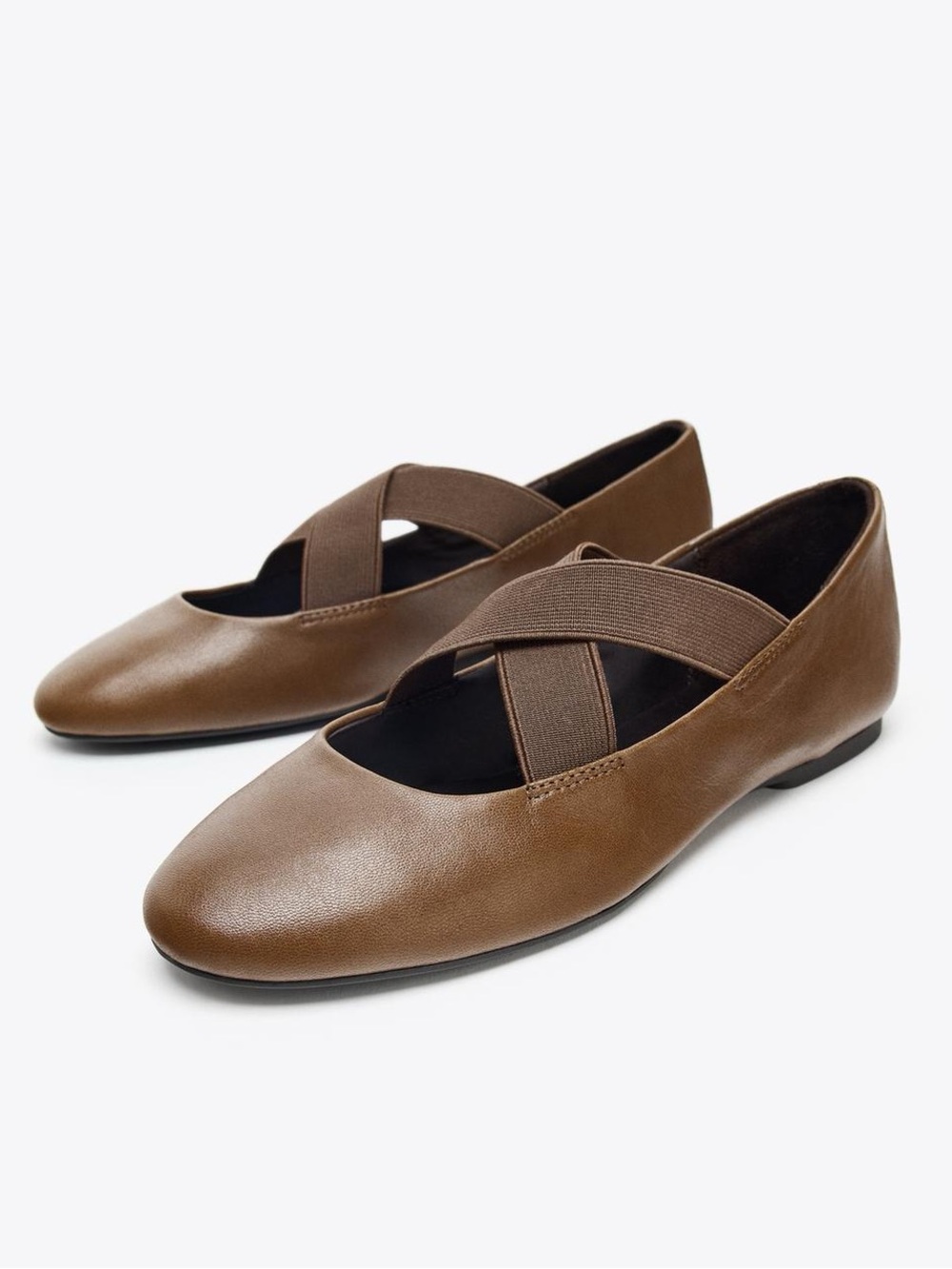 ZARA Leather ballet flats with crisscross elastic straps 8 (39)